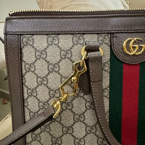 Gucci OPHIDIA LARGE TOTE BAG Brown and Green Women's Bag - Picture 4 of 14